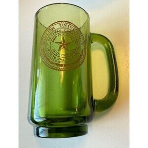 Nice Vintage Baylor University Texas Green 1970s Glass Beer Mug MINTY